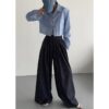 Navy Blue Striped Pants