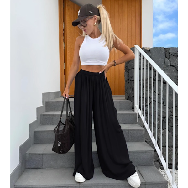 Black Plus Size Loose Viscose Pants