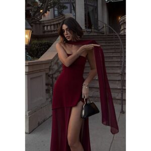Victoria Wine Tulle Chocker Dress