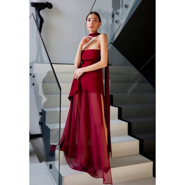 Victoria Wine Tulle Chocker Dress - Image 2