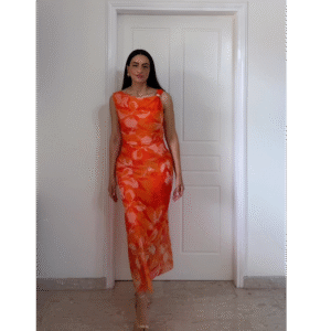Orange Klelia X Gold Detail Mesh Dress