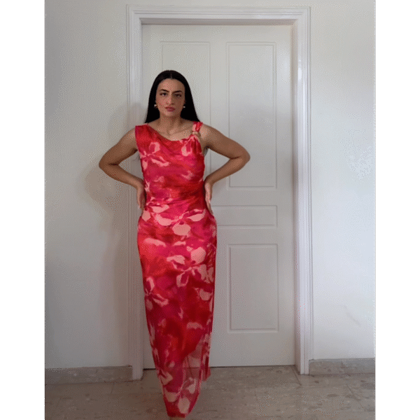 Fuchsia Klelia X Gold Detail Mesh Dress - Image 2