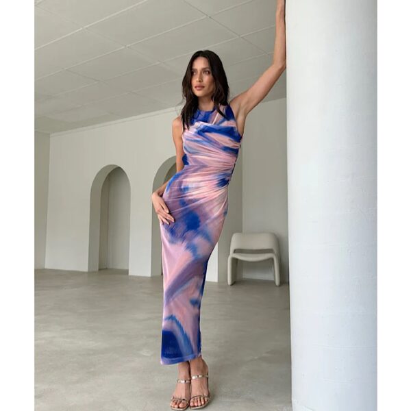 Tie Dye Mesh Elastic Dress