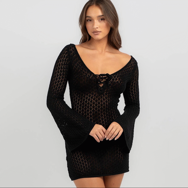 Heliana Crochet Black Beachwear Dress - Image 3