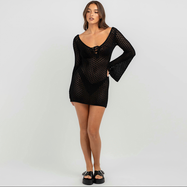 Heliana Crochet Black Beachwear Dress