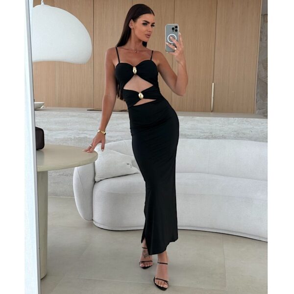 Black Cut Out Elastic Dress - Image 2