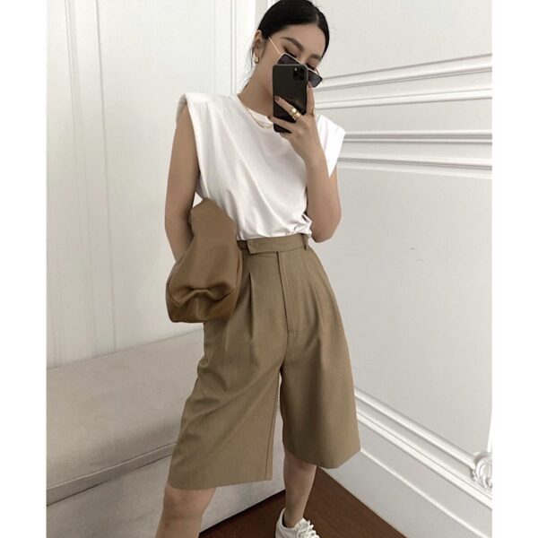 White Padded Shoulder Sleeveless Tee - Image 4
