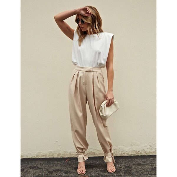 White Padded Shoulder Sleeveless Tee - Image 5