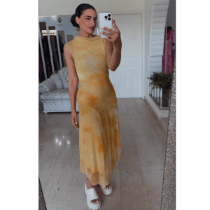 Lemon Mesh Elastic Dress