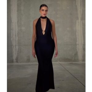 Paola Black Elastic Dress