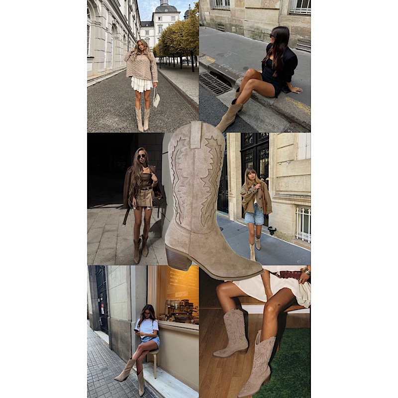 Suede Beige CowBoy Boots - Image 2