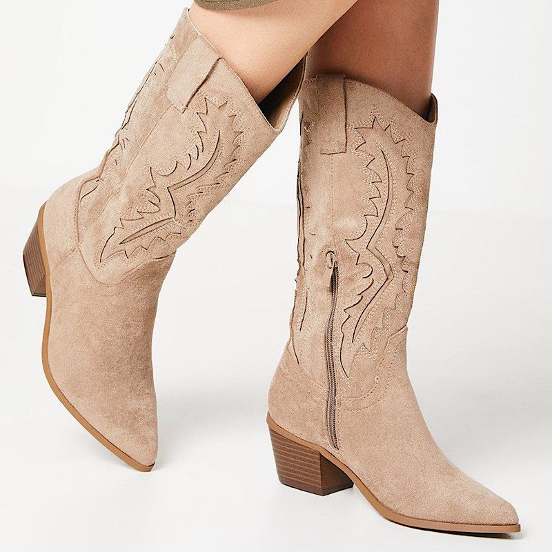 Suede Beige CowBoy Boots - Image 3