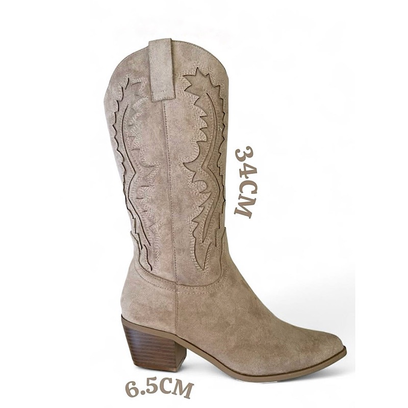 Suede Beige CowBoy Boots - Image 4