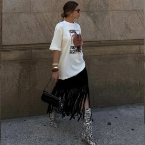 Black Loose Suede Dress with fringes