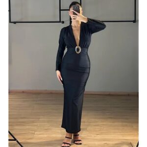 Black Elastic Buckle Dress