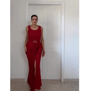 Red Lurex Elastic Open Back Dress