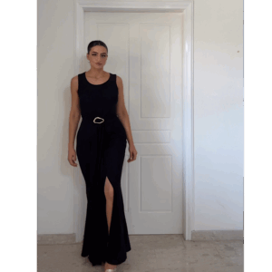 Black Lurex Elastic Open Back Dress