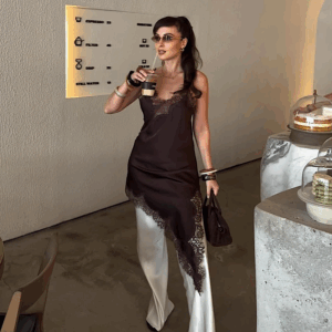 Brown Satin x Lace Viral Dress