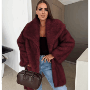 Gaby Burgundy Faux Fur Coat