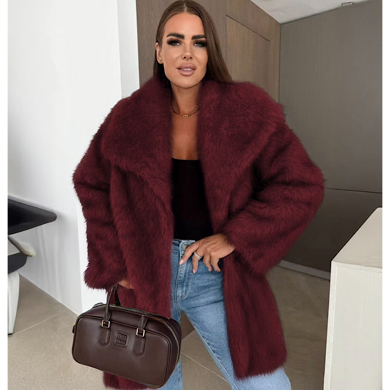 Gaby Burgundy Faux Fur Coat