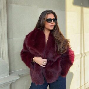 Liza Burgundy Faux Fur Coat