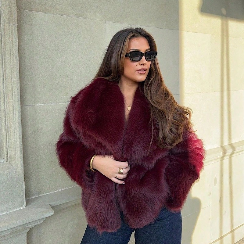 Liza Burgundy Faux Fur Coat