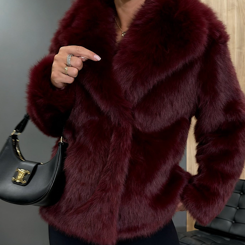 Liza Burgundy Faux Fur Coat - Image 3