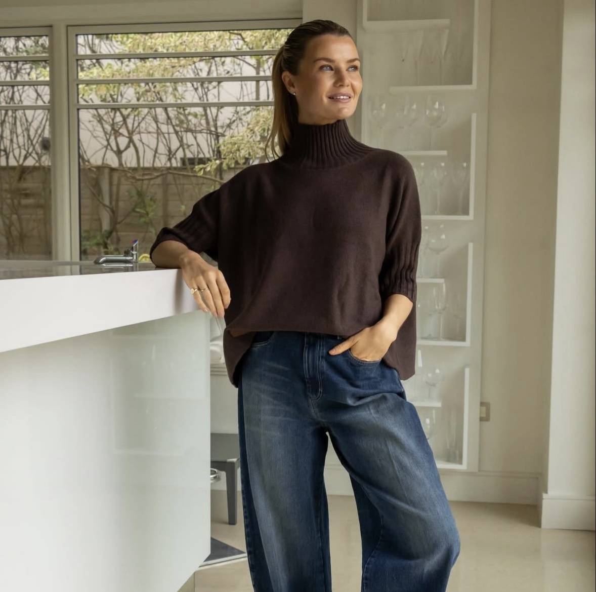 Brown Mock Neck Sweater