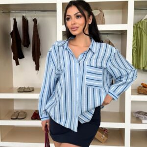 Blue Oversized Viscose Stripes Shirt