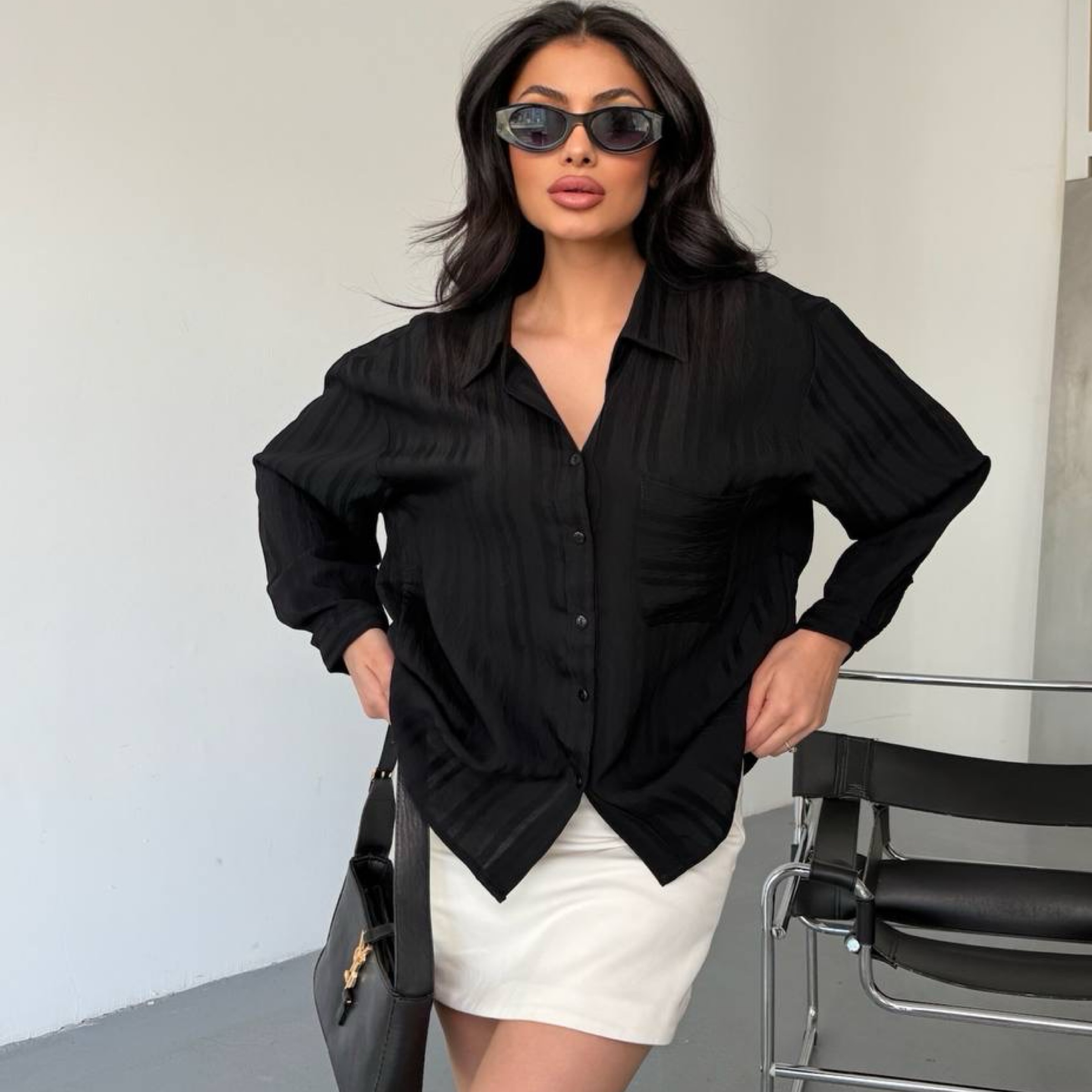 Black Oversized Viscose Shirt