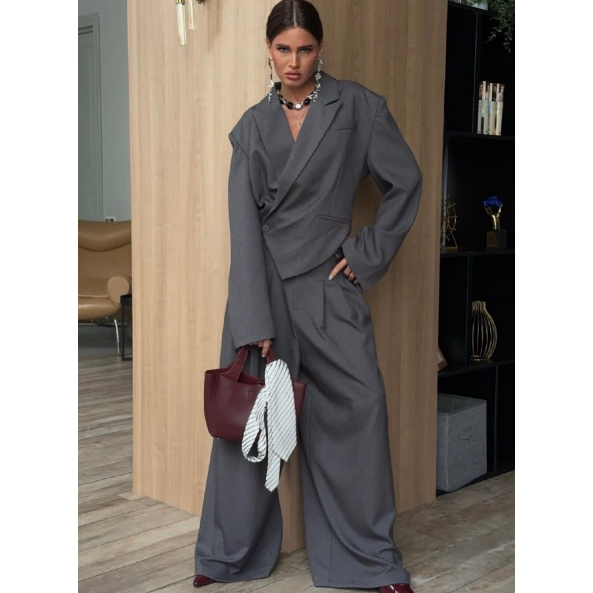 Grey Asymmetric Crop Suit