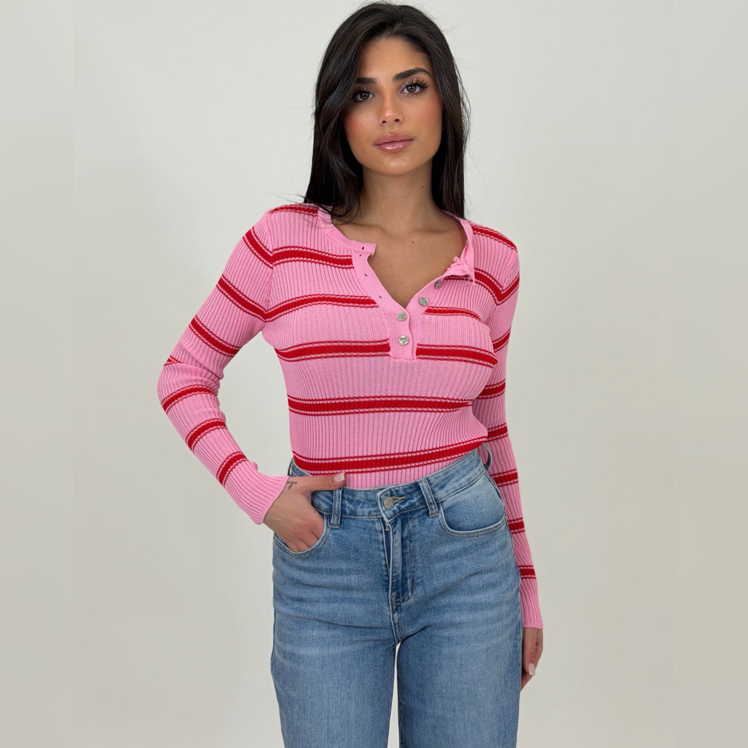 Pink-Red Elastic Blouse