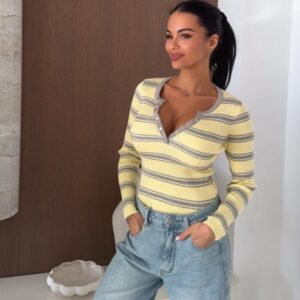 Butter Yellow - Grey Elastic Blouse