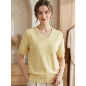 Erica Yellow V Neck Knit Blouse