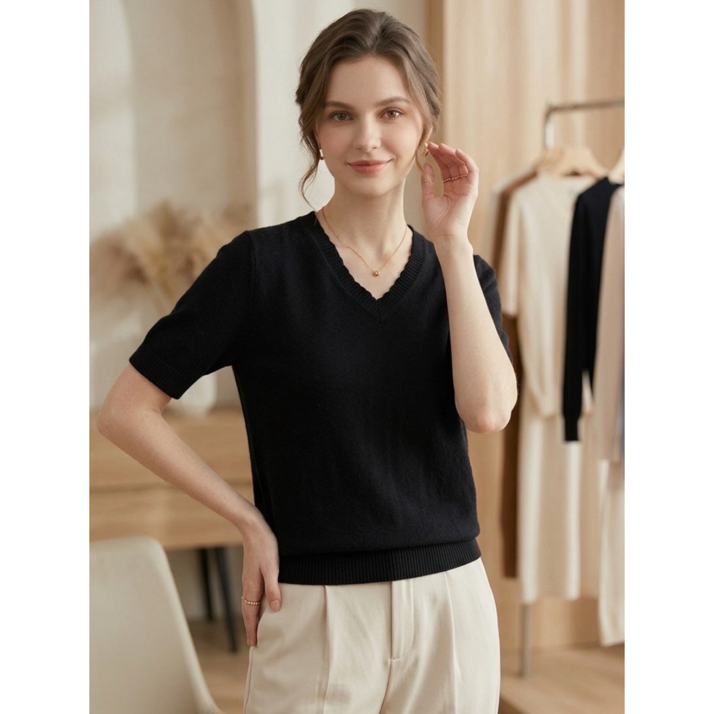 Erica Black V Neck Knit Blouse