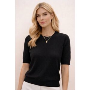 Sara Black Round Neck Knit Blouse