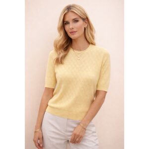Sara Yellow Round Neck Knit Blouse