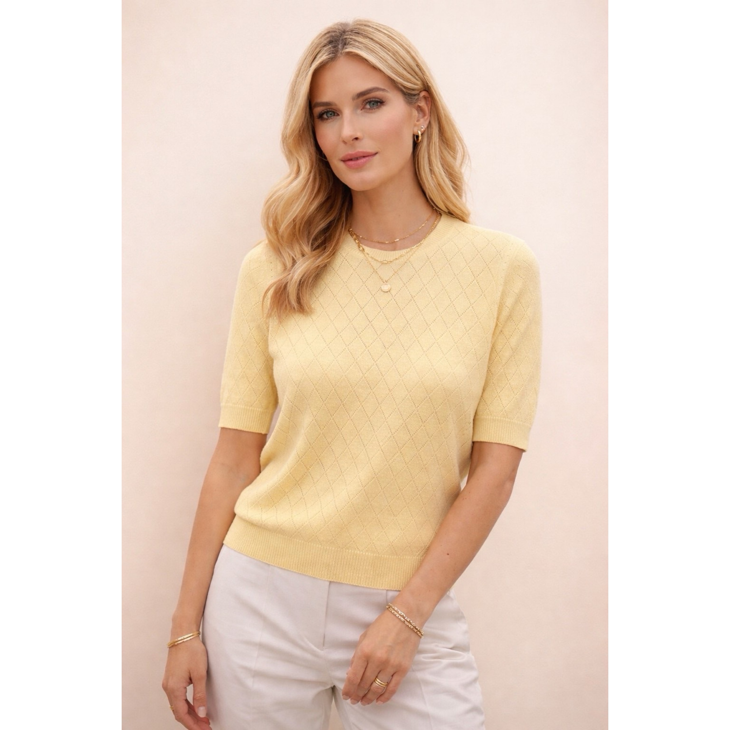 Sara Yellow Round Neck Knit Blouse