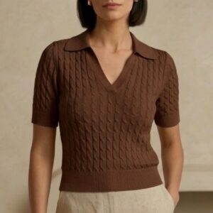 Zoe Brown Knit Collared Blouse