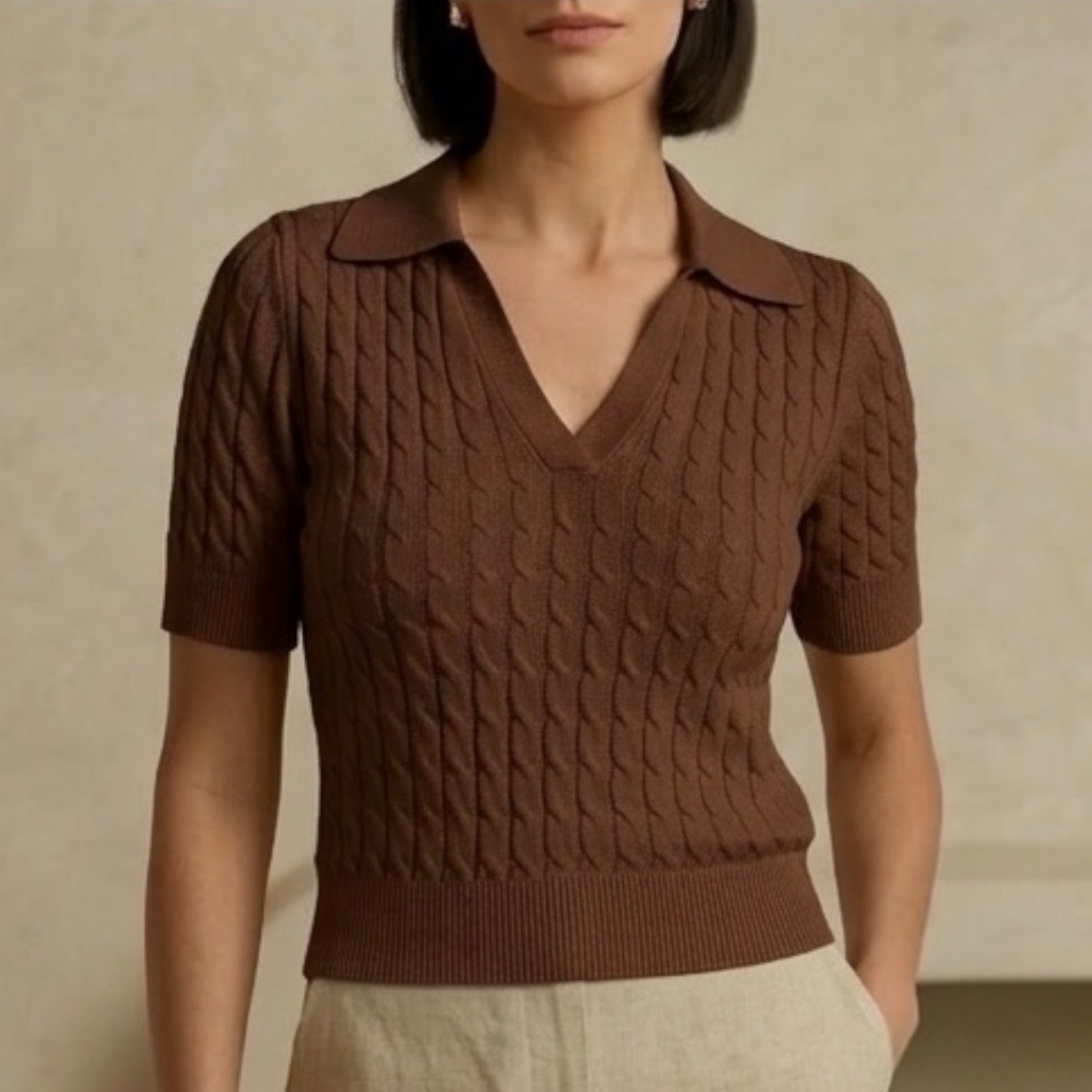 Zoe Brown Knit Collared Blouse