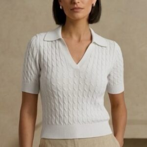 Zoe White Knit Collared Blouse