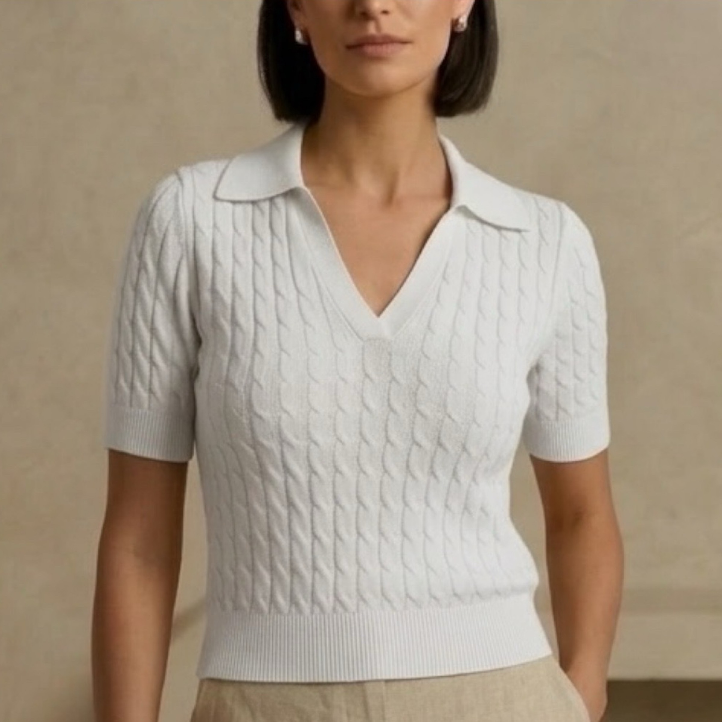 Zoe White Knit Collared Blouse