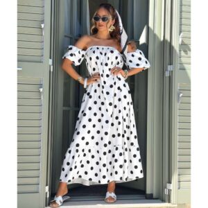 White Off Shoulder Polka Dot Dress