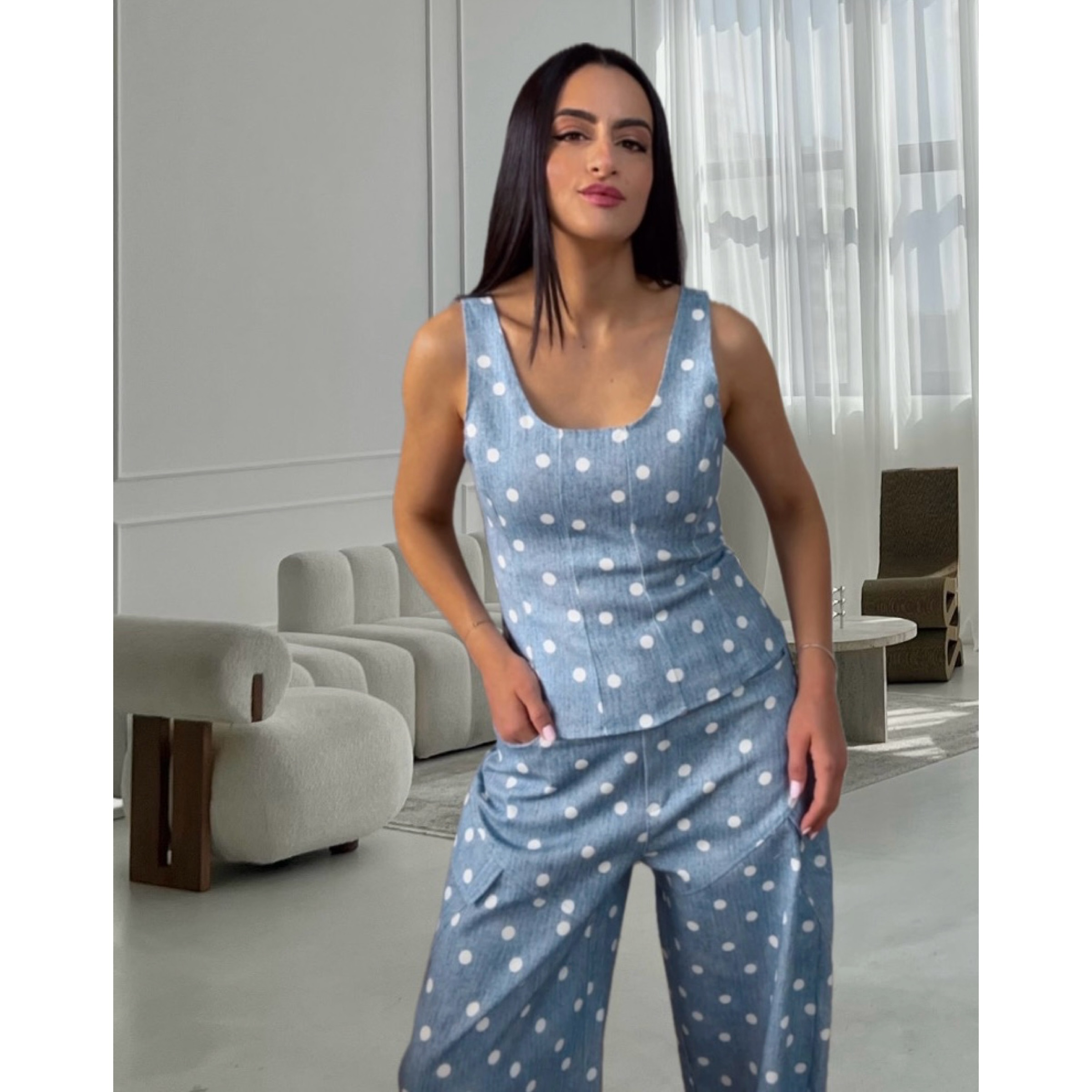 Denim Polka Dot Set