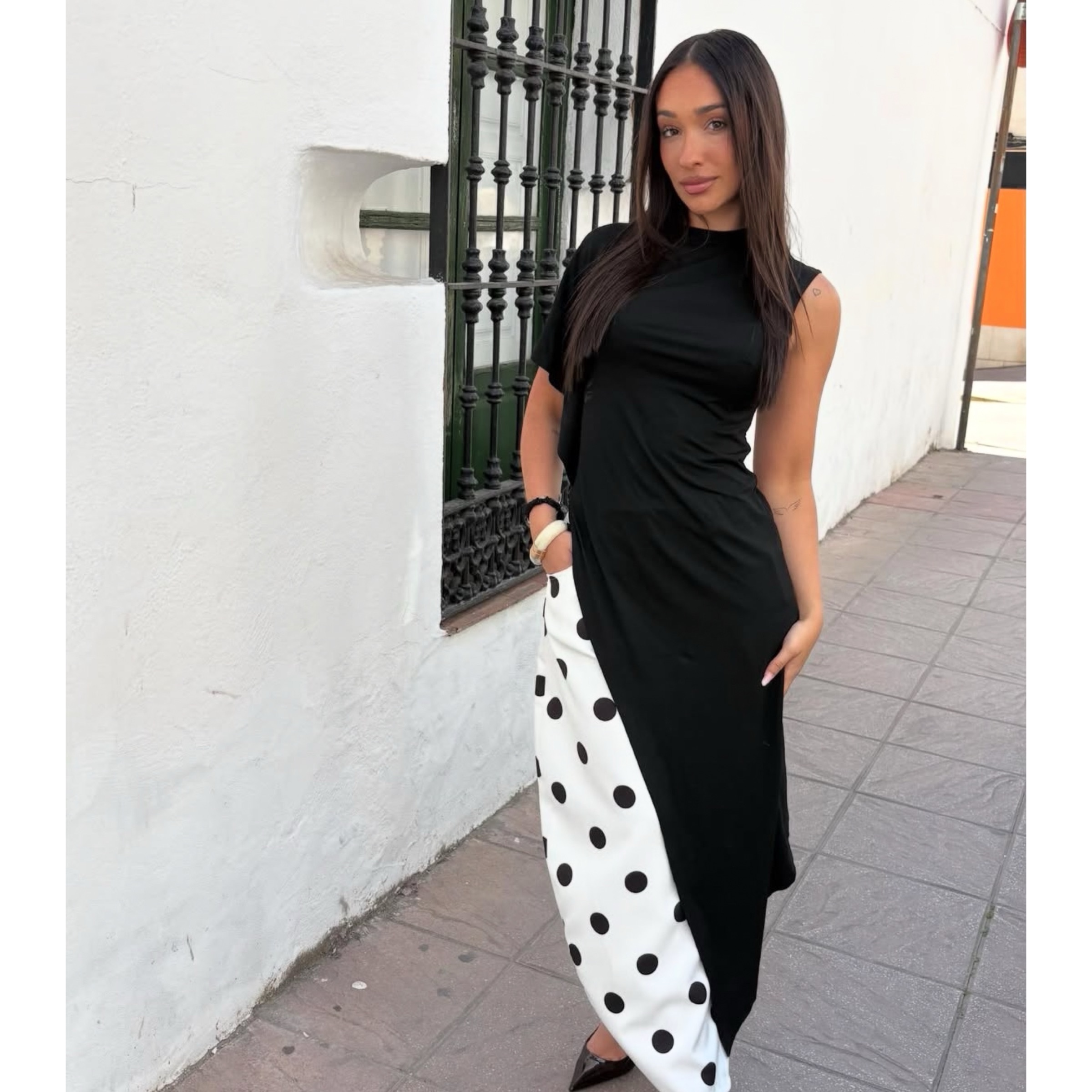 Black Asymmetric Elastic Blouse - Image 2