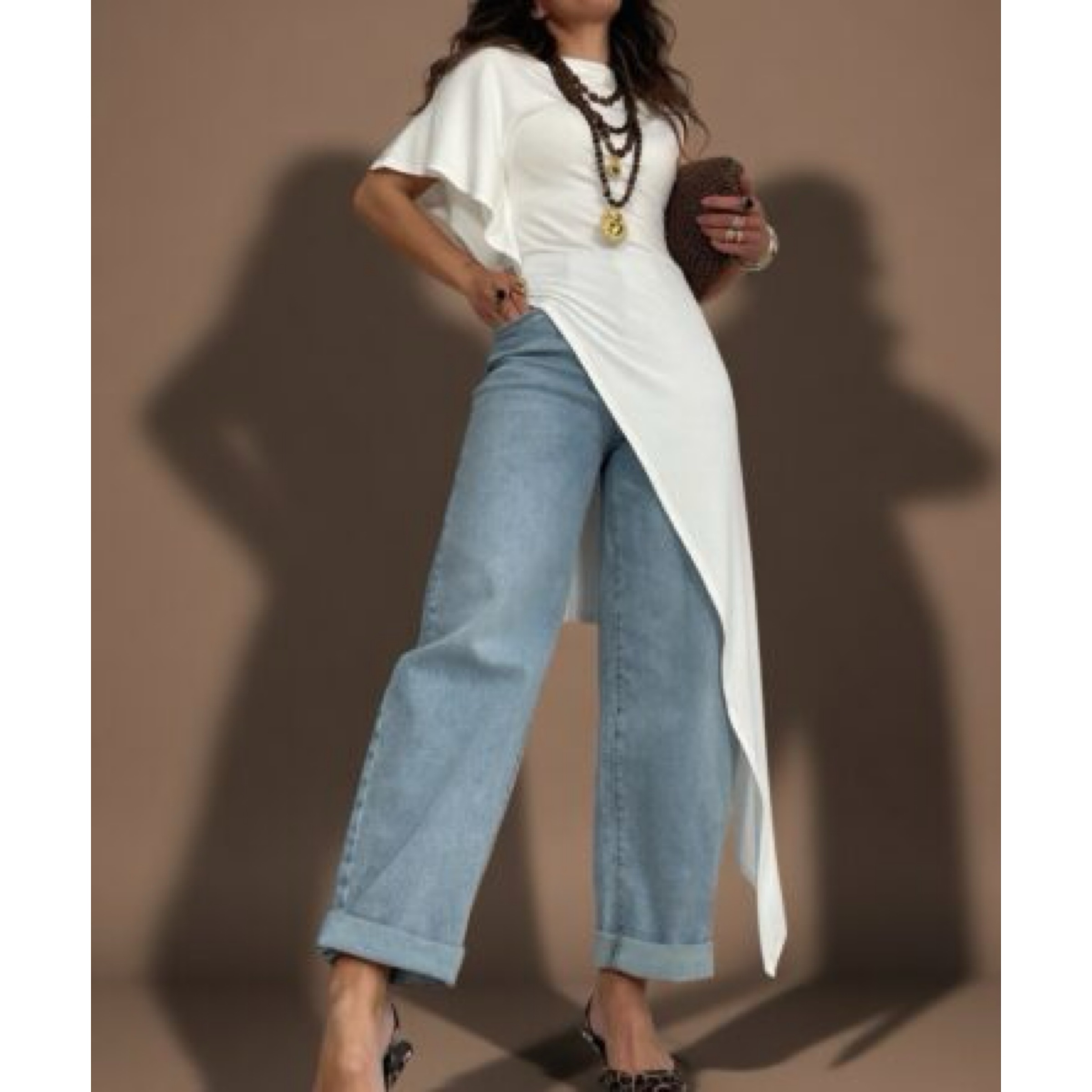 White Asymmetric Elastic Blouse