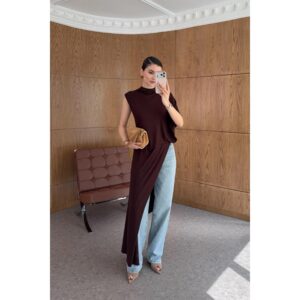 Chocolate Asymmetric Elastic Blouse