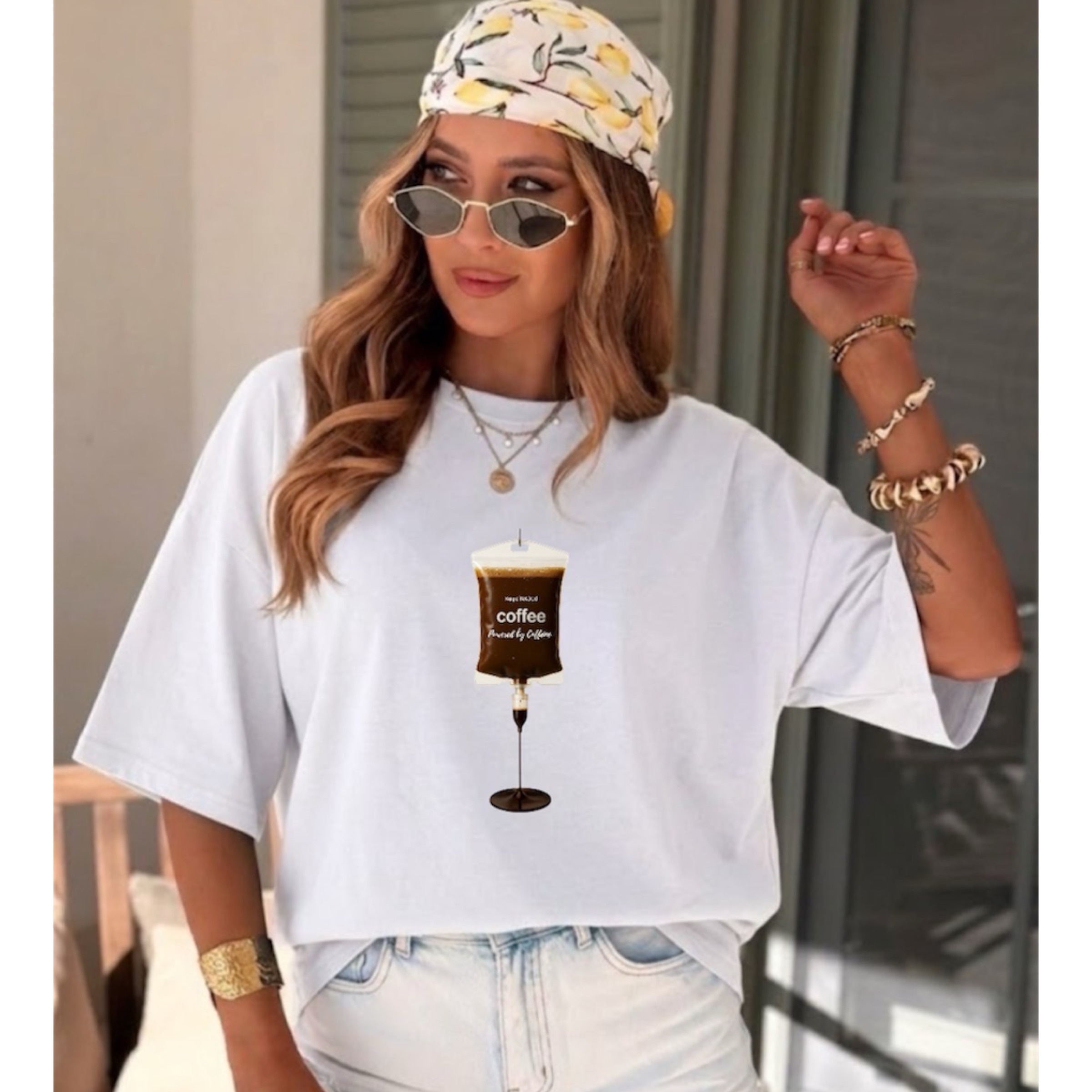 White “Coffee” Cotton Oversized T-shirt