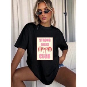 Black “Strong Girls” Cotton Oversized T-shirt