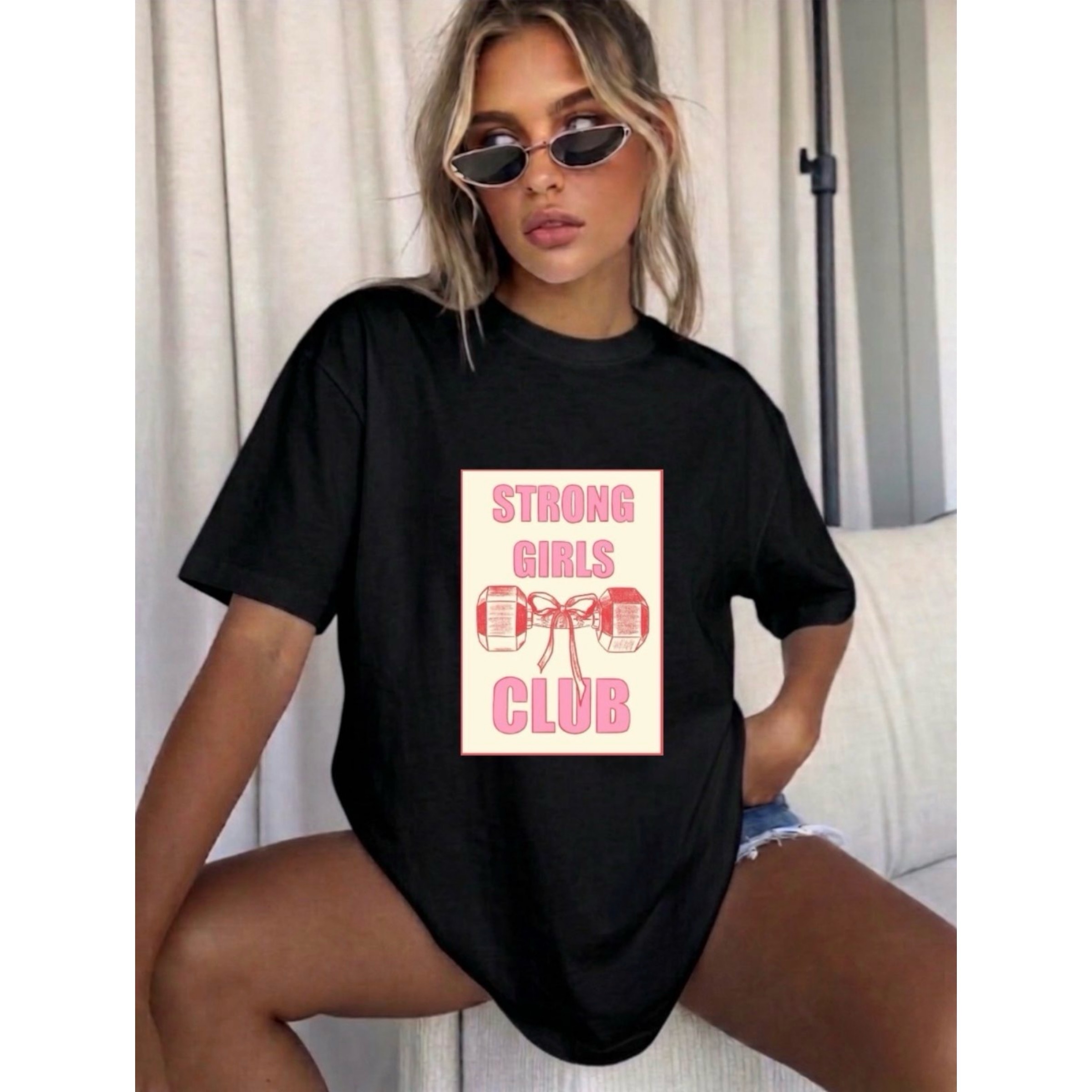 Black “Strong Girls” Cotton Oversized T-shirt